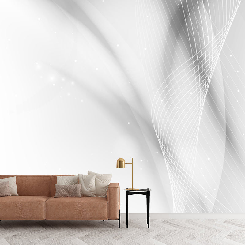 Custom Illustration Minimalist Mural with Spiral Pattern in Black on White for Accent Wall