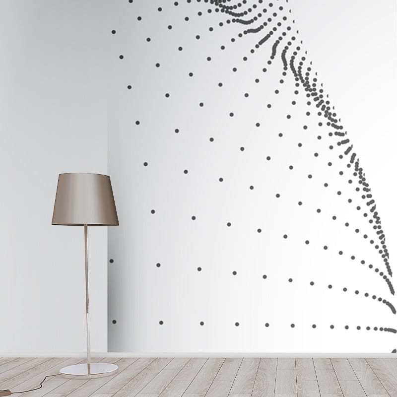 Large Half-Globe Mural Decal for Bedroom Dots Wall Covering in Black-White, Stain Proof