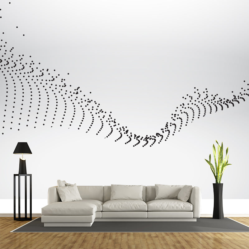 Minimalist Dotted Backbone Pattern Mural for Bedroom Custom Wall Art in Black-White