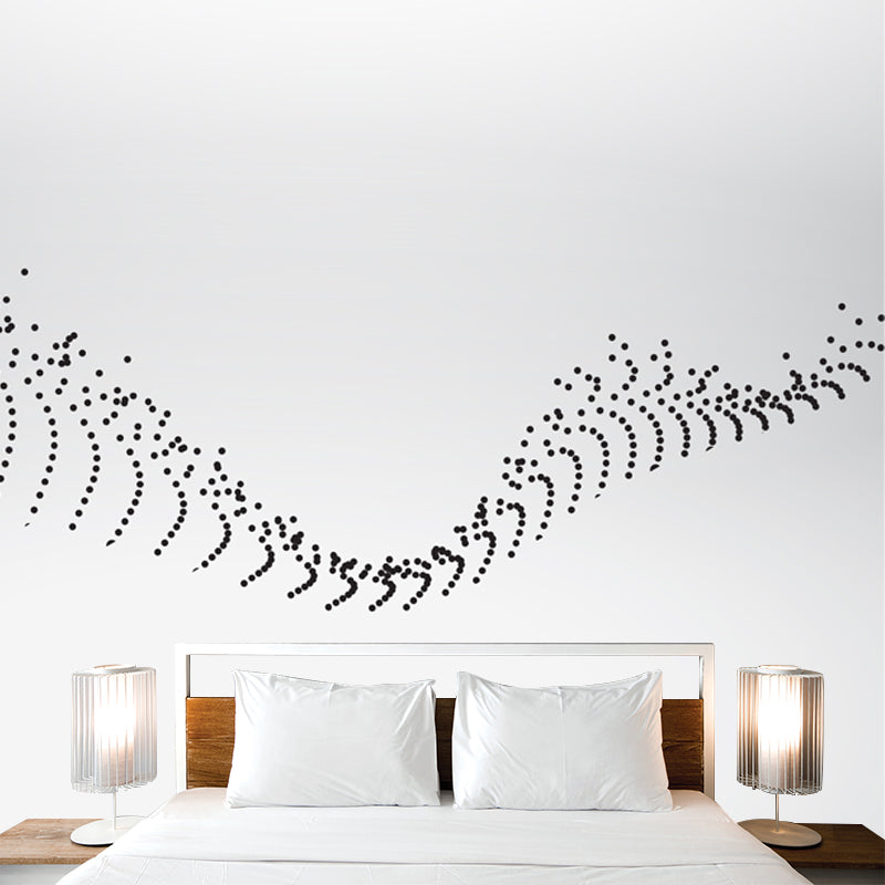 Minimalist Dotted Backbone Pattern Mural for Bedroom Custom Wall Art in Black-White