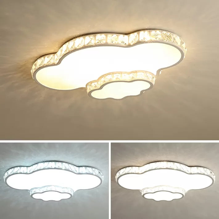 Kids Sky View Flush Ceiling Light Acrylique White Ceiling Mount Light with Clear Crystal for Foyer