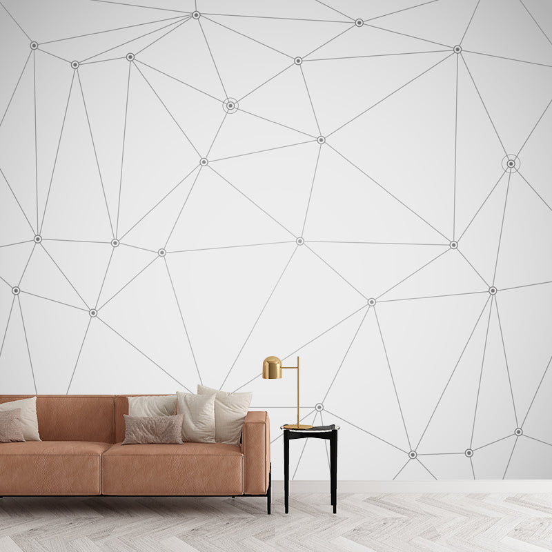 Geometric 3D Nets Mural Decal Contemporary Non-Woven Cloth Wall Art in Black-White