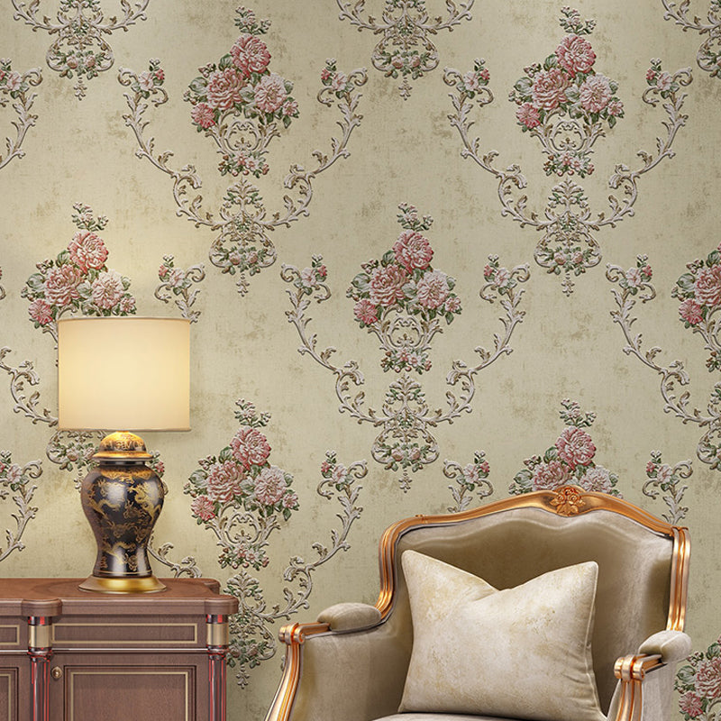 Papier peint intissé avec pivoines de campagne, lavable, couleur pastel, décoration murale pour salle à manger