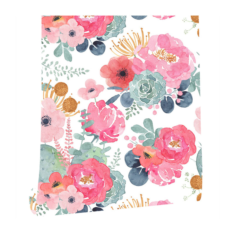 Rural Watercolor Peony Wallpapers PVC Temporary Peel and Stick Multicolored Wall Covering for Home