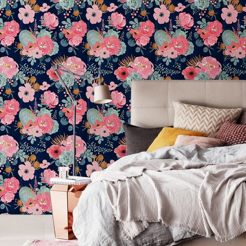 Rural Watercolor Peony Wallpapers PVC Temporary Peel and Stick Multicolored Wall Covering for Home