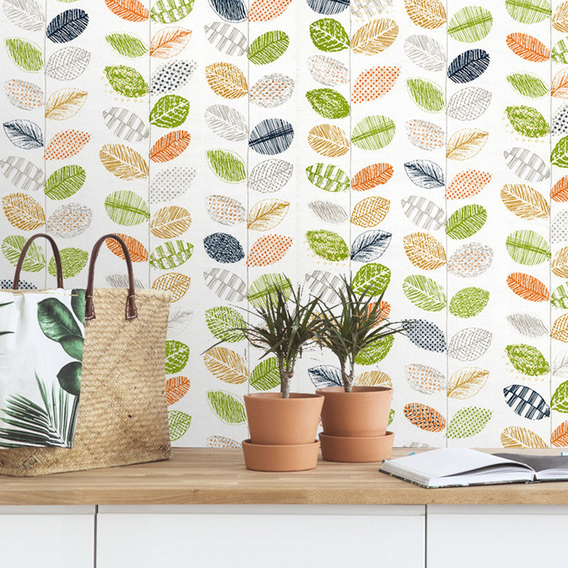 Yellow-Green Leaves Stick-On Wallpaper Removable Country Style Living Room Wall Art