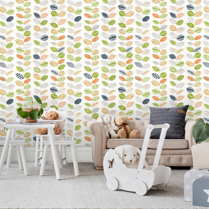 Yellow-Green Leaves Stick-On Wallpaper Removable Country Style Living Room Wall Art