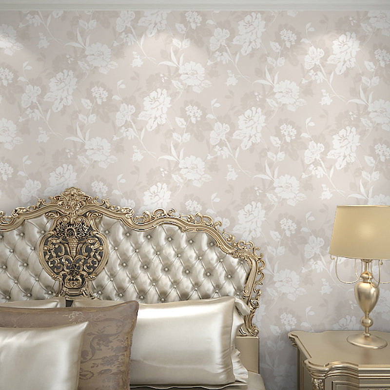 Blooming Peony Print Wallpaper Roll Light-Grey Rustic Wall Covering for Living Room