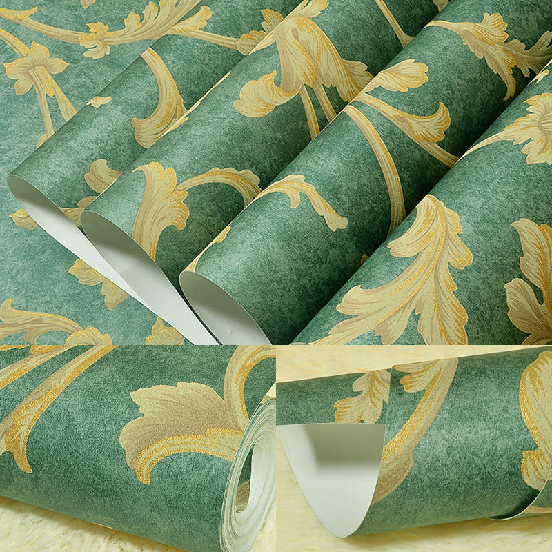 Rural Botanical Scroll Wallpaper Roll Green Waterproofing Wall Decor for Living Room