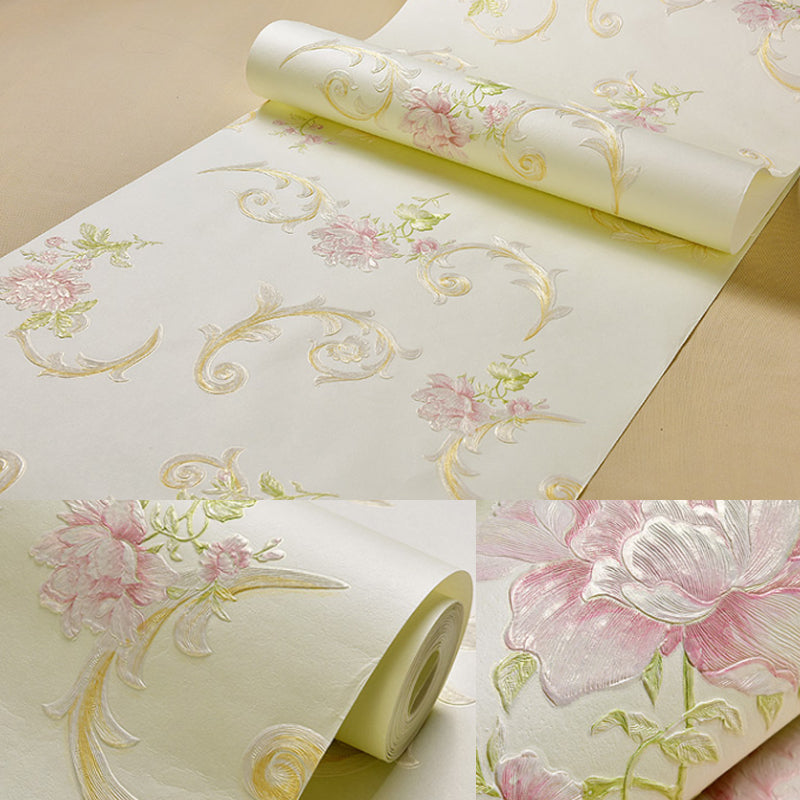 Unpasted Peonies Wallpaper Countryside Non-Woven Fabric Wall Art, 31' L x 20.5" W
