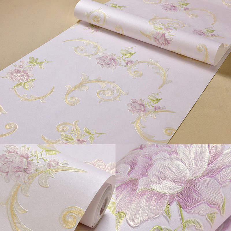 Unpasted Peonies Wallpaper Countryside Non-Woven Fabric Wall Art, 31' L x 20.5" W