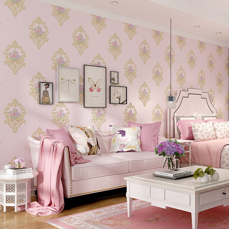 Pink Peony Blossom Wallpaper Flower Printed Rustic Washable Wall Decor for Living Room