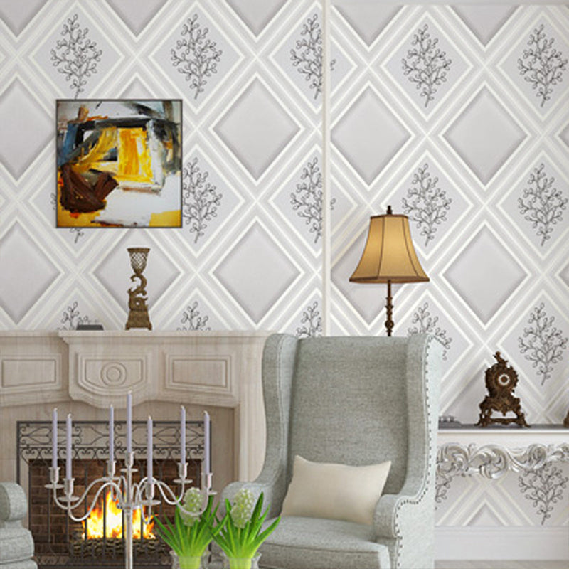 Botanical Rhombus Patterned Wallpaper Roll Modern Flock Wall Decor for Living Room
