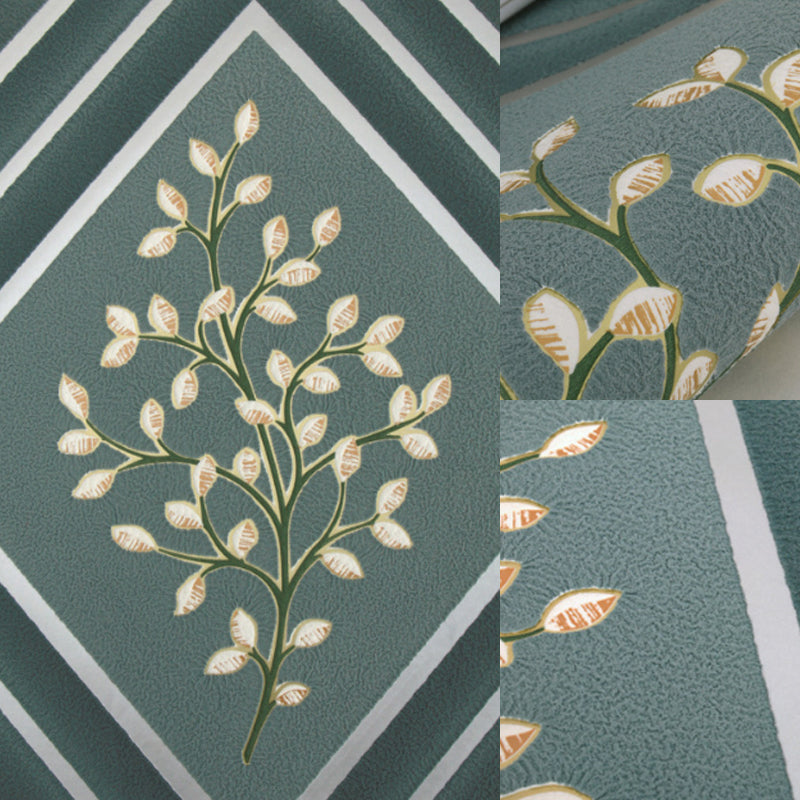 Botanical Rhombus Patterned Wallpaper Roll Modern Flock Wall Decor for Living Room