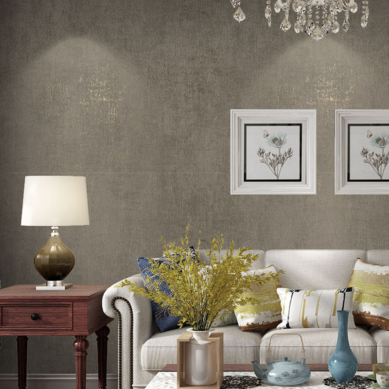 Gray-Khaki Solid Wallpaper Roll Moisture Resistant Wall Decoration for Living Room