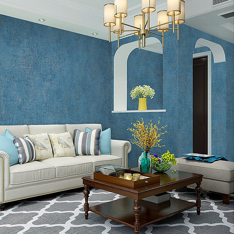 Minimalistic Plain Wallpaper Roll Blue Waterproofing Wall Covering for Living Room