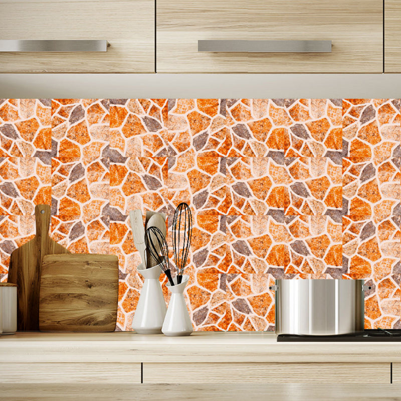 Modern Pebble Look Wallpaper Panel Orange Bathroom Self Sticking Wall Decor, 8' x 8"
