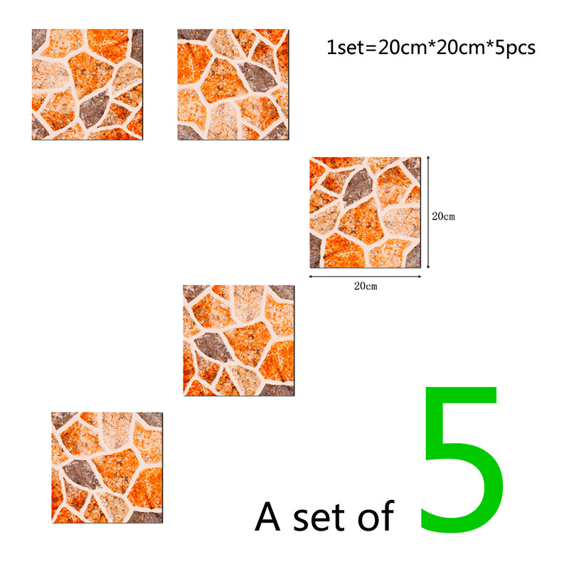 Modern Pebble Look Wallpaper Panel Orange Bathroom Self Sticking Wall Decor, 8' x 8"