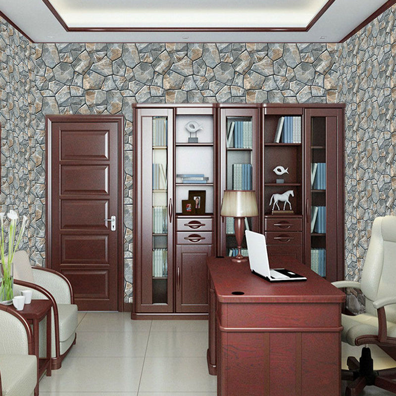 Rustic Faux Rock Wallpaper Panels Grey Waterproofing Adhesive Wall Decor for Bathroom