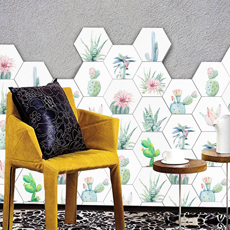 Nordic Potted Plant Wallpaper Panels for Living Room 5-sq ft Stick On Wall Art in Pink-Green
