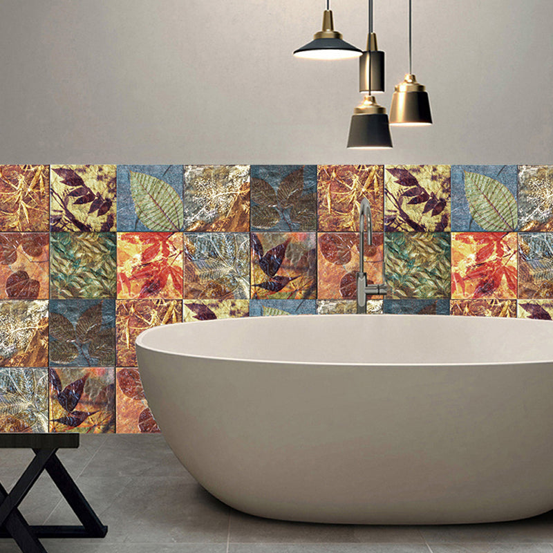 Botanical Leaf Stick Wallpaper Panel Countryside Smooth Wall Covering in Blue-Orange-Yellow