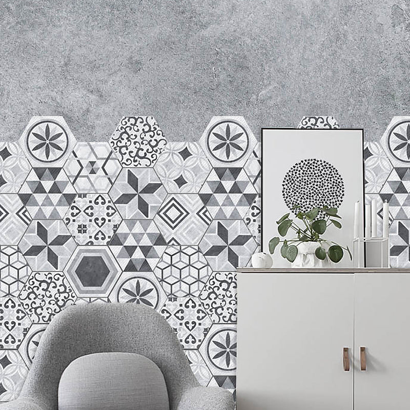 Grey-White Geometric Wallpaper Panels Self-Adhesive Modern Bathroom Wall Decor (10 Pcs)