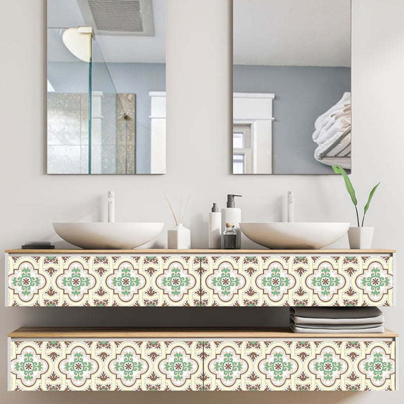 Bohemia Quatrefoil Wallpaper Panel for Bathroom 8' x 8" Wall Art in Green-White, Peel and Stick