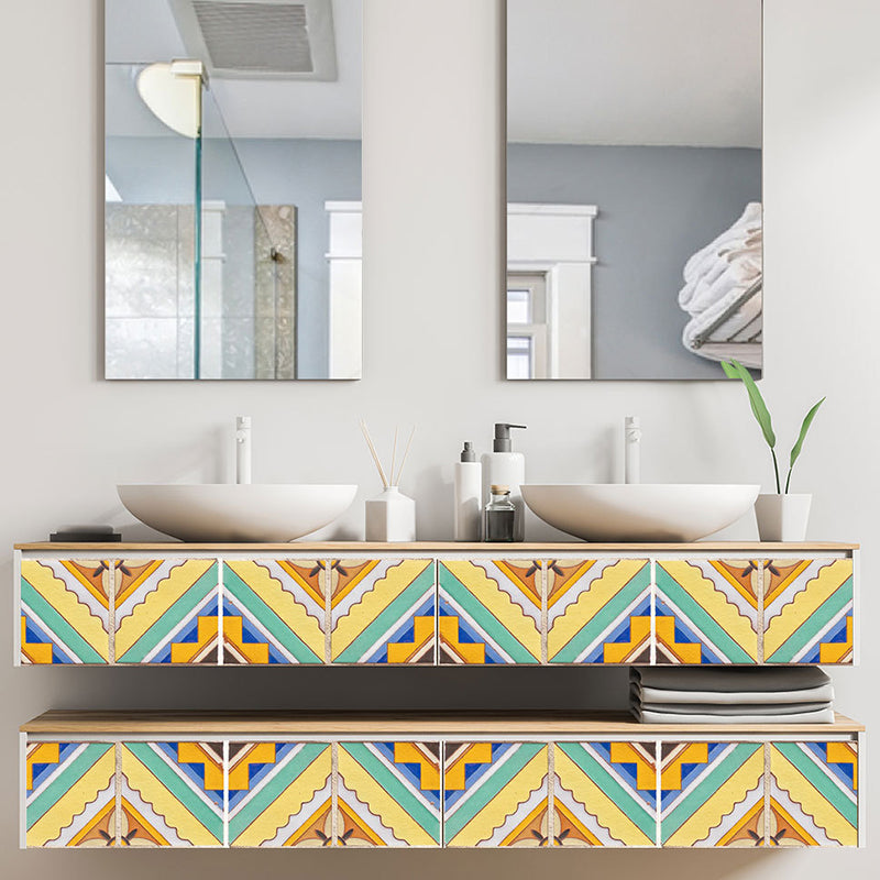 Yellow-Blue Trellis Wallpaper Panel Geometric Boho Peel and Stick Wall Covering for Kitchen