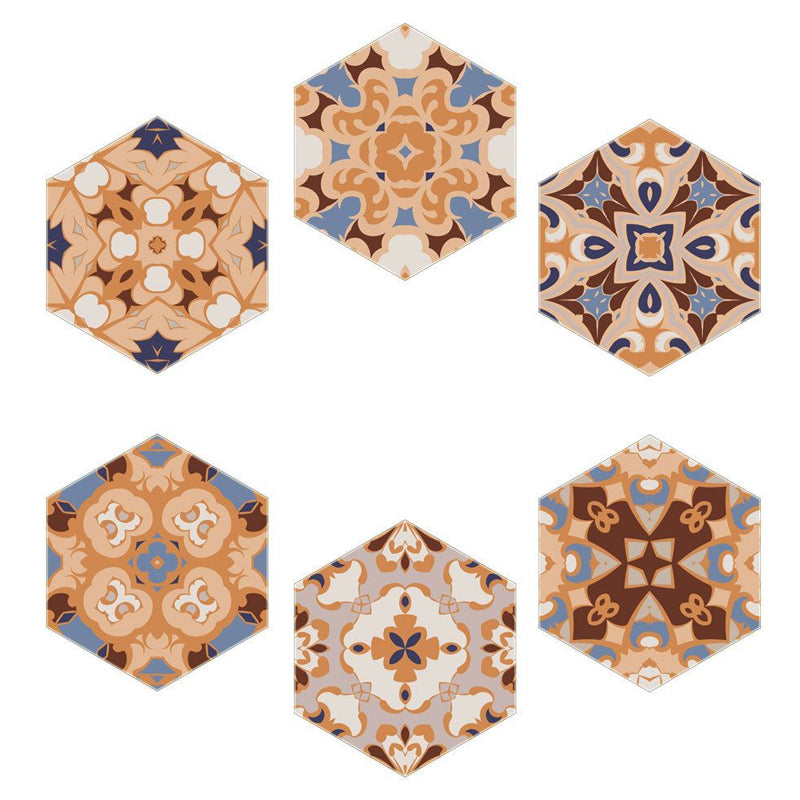 Boho Floral Wallpaper Panel Set PVC Peel and Stick Orange-Blue Wall Decor for Home