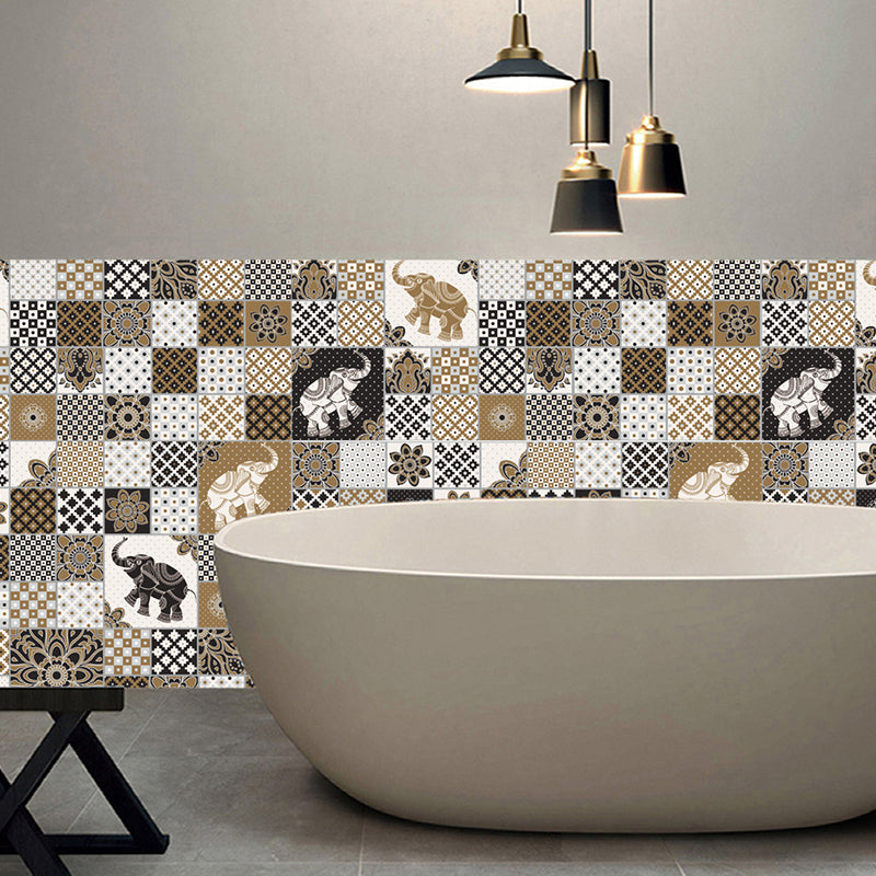 Brown Bohemian Wallpaper Panel 10.8-sq ft Elephant and Geometric Print Wall Decor, Peel and Stick