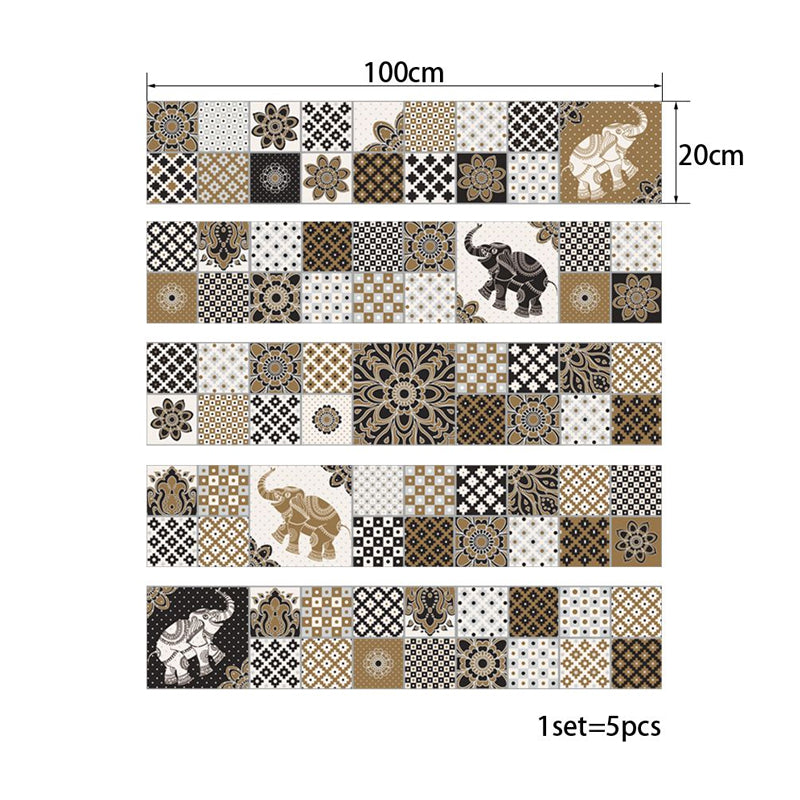 Brown Bohemian Wallpaper Panel 10.8-sq ft Elephant and Geometric Print Wall Decor, Peel and Stick
