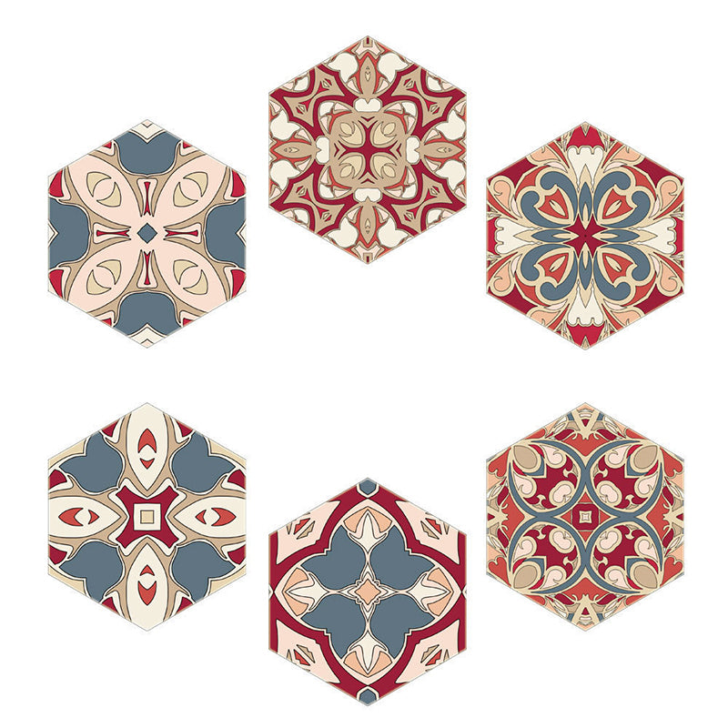 Bohemian Tiles Blossom Wallpaper Panel Orange-Blue Self Stick Wall Art for Living Room