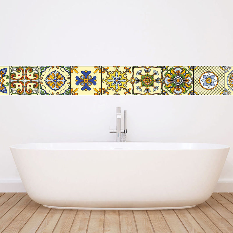 Tribal Mandala Peel Wallpaper Panel Set for Washroom Bohemian Patterned Wall Art, 8.6-sq ft