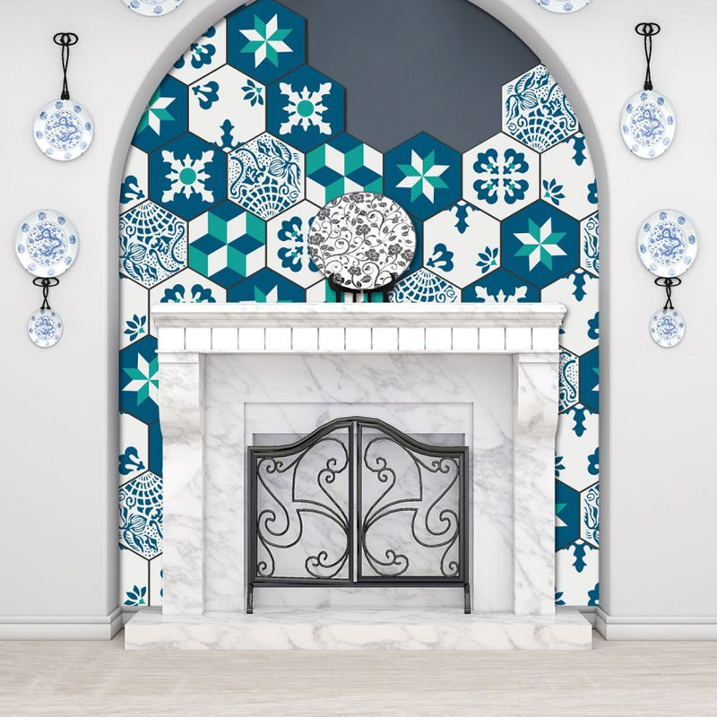 Bohemian Seamless Pattern Wallpaper Panel Blue-Green Geometric Wall Decor, Peel Off