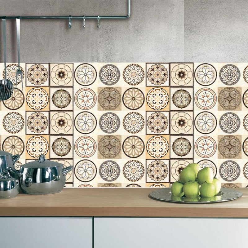 Yellow-Black Mandala Wallpaper Panels Peel Off Bohemian Kitchen Wall Decor, 8.6-sq ft