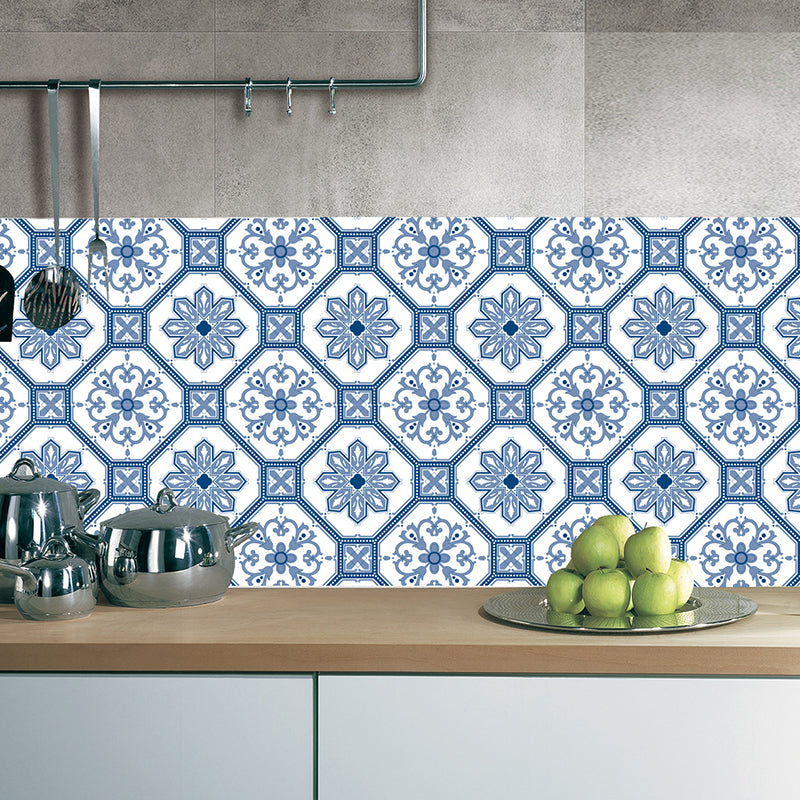 Blue Flower Wallpaper Panels Self-Sticking Bathroom Bohemian Wall Covering (20 Pcs)
