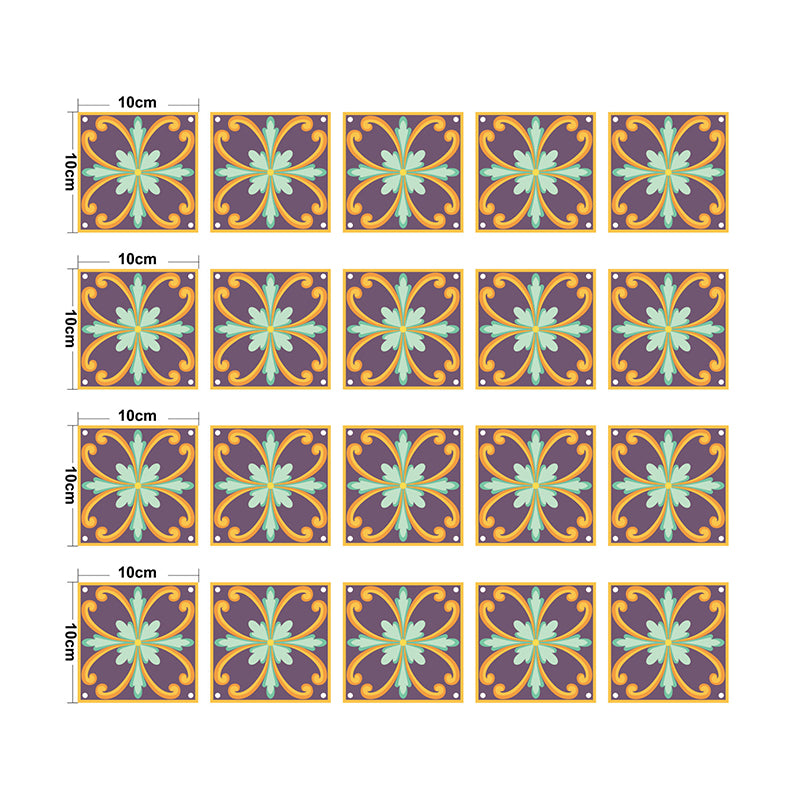 Boho Iris Flowers Wallpaper Panel Orange-Purple Peel and Stick Wall Decor for Living Room