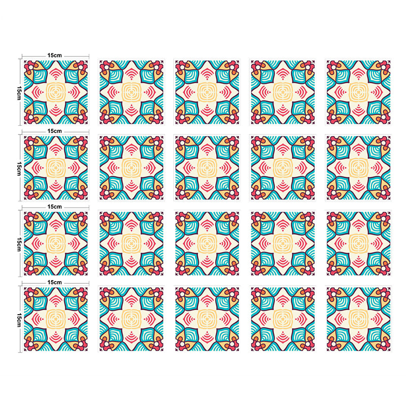 Symmetric Flower Print Peel Wallpaper Panel Boho Smooth Wall Decor in Red-Yellow-Blue