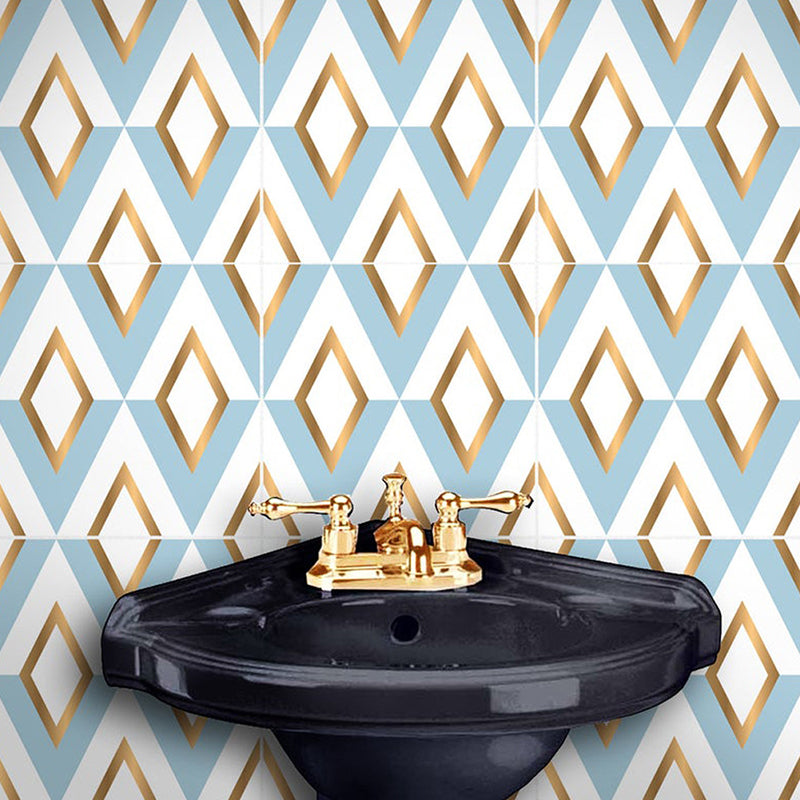 Rhombus Peel and Stick Wallpaper Panel Yellow-Blue Modern Style Wall Art for Washroom
