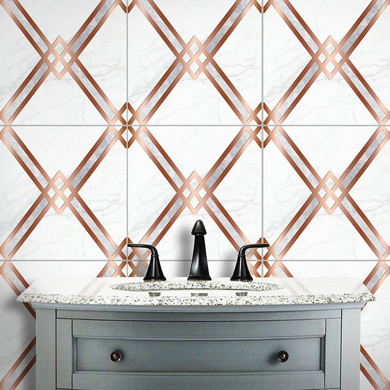 PVC Self-Stick Wallpaper Panel Modern Trellis Patterned Wall Covering in Coffee-White