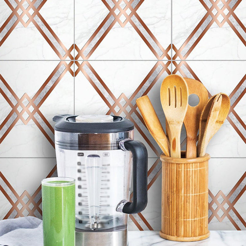 PVC Self-Stick Wallpaper Panel Modern Trellis Patterned Wall Covering in Coffee-White