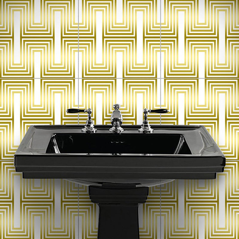 Yellow Matrix Wallpaper Panels Geometry Modern Peel and Stick Wall Art for Bathroom