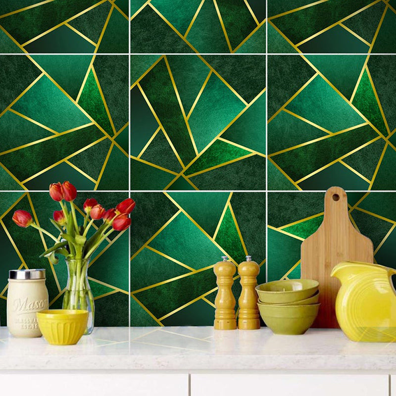 Geometric Adhesive Wallpaper Panels for Kitchen 4.3-sq ft Wall Covering in Green