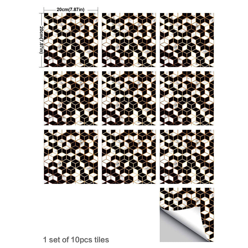 Black-White Boho Wallpaper Panel Set 8' L x 8" W Matrix Adhesive Wall Covering for Washroom