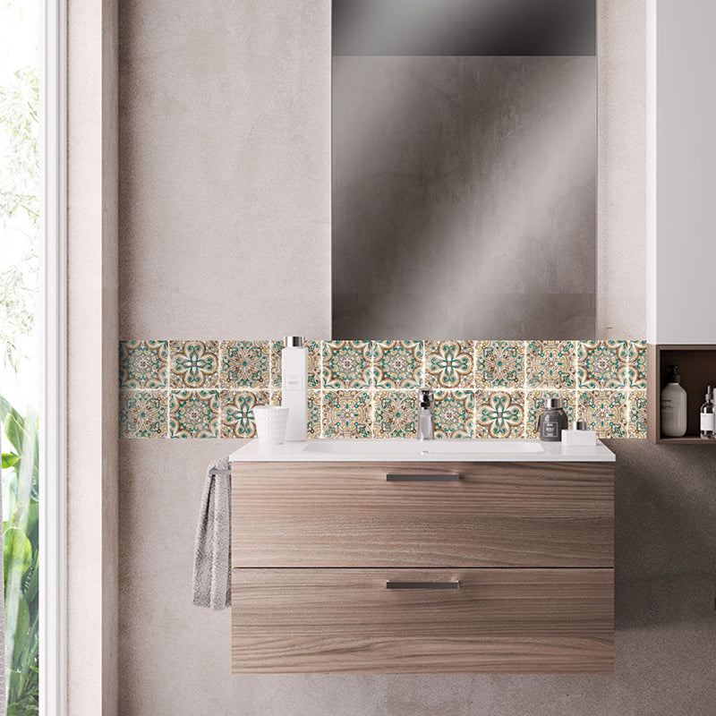 Boho Floral Self Sticking Wallpaper Panel Grey-Green Bedroom Wall Art, 8' L x 8" W