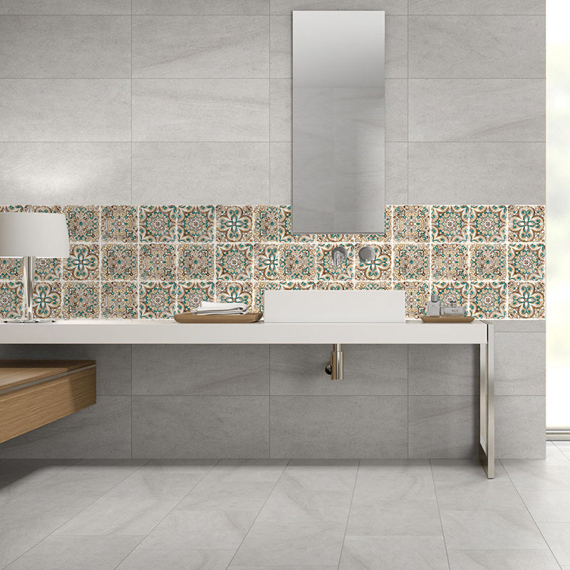 Boho Floral Self Sticking Wallpaper Panel Grey-Green Bedroom Wall Art, 8' L x 8" W