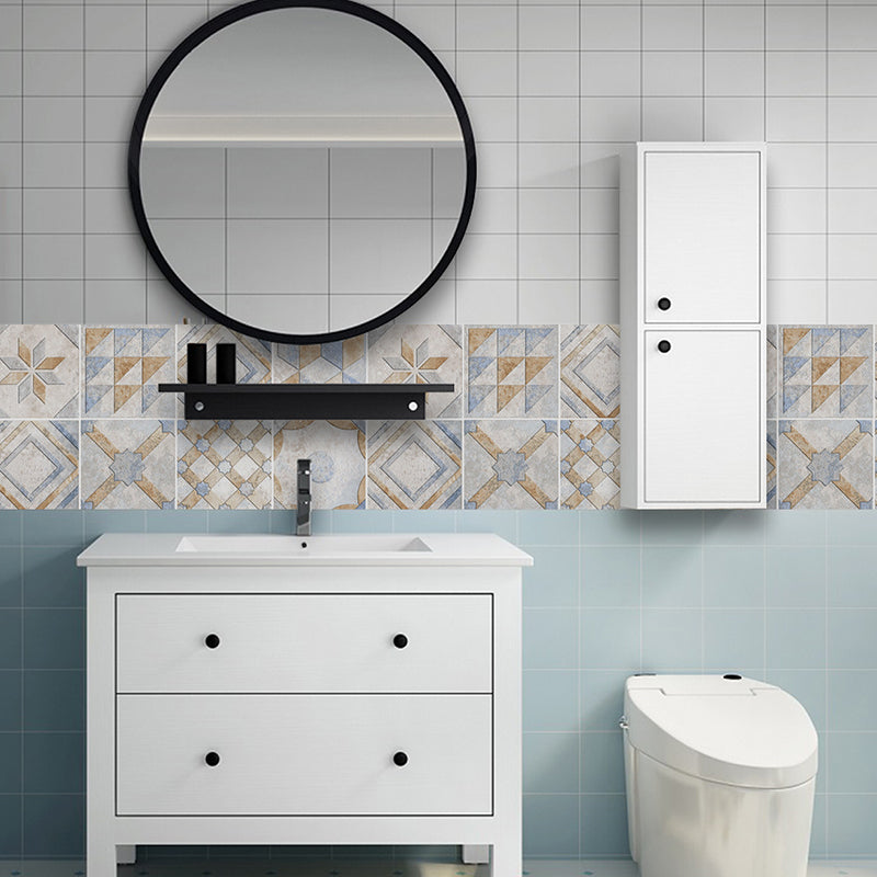 Neat Bohemian Patterned Stick Wallpaper Panel for Bathroom, Yellow-Blue, 4.3-sq ft