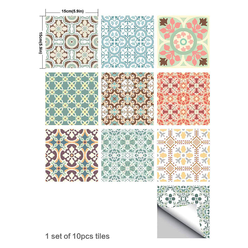 Boho Chic Geometric Wallpaper Panel in Red-Blue-Green Self Adhesive Wall Art for Bath