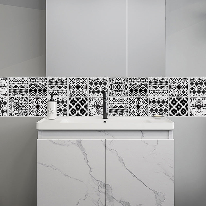 Exotic Mixed Pattern Adhesive Wallpaper Panels for Bathroom, Black and White, 8' L x 8" W
