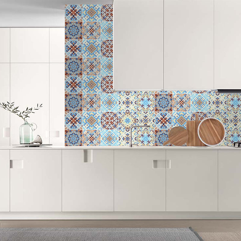 Bohemia Symmetric Wallpaper Panels for Kitchen 8' x 8" Wall Decor in Orange-Blue, Peel and Paste